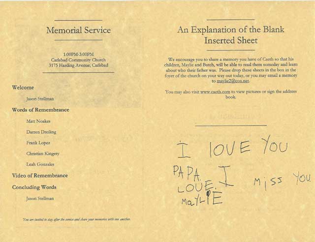 Memorial Bulletin - back